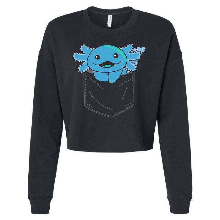 Axolotl In Pocket Blue Axolotls In Breast Pocket Cropped Pullover Crew
