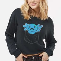 Axolotl In Pocket Blue Axolotls In Breast Pocket Cropped Pullover Crew