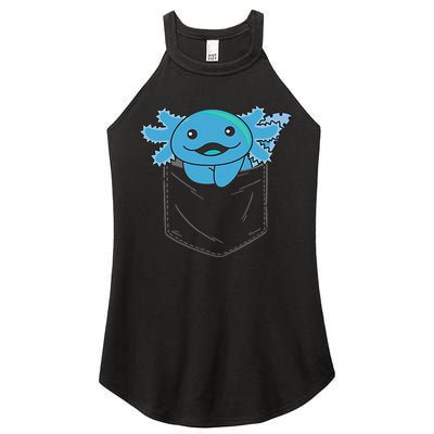 Axolotl In Pocket Blue Axolotls In Breast Pocket Women's Perfect Tri Rocker Tank