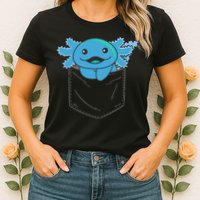 Axolotl In Pocket Blue Axolotls In Breast Pocket Womens T-Shirt