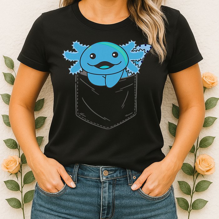Axolotl In Pocket Blue Axolotls In Breast Pocket Womens T-Shirt