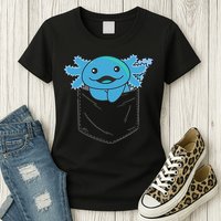 Axolotl In Pocket Blue Axolotls In Breast Pocket Womens T-Shirt