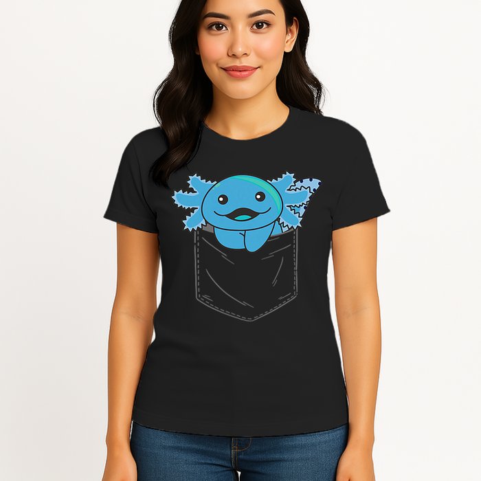 Axolotl In Pocket Blue Axolotls In Breast Pocket Womens T-Shirt