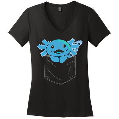 Axolotl In Pocket Blue Axolotls In Breast Pocket Women's V-Neck T-Shirt