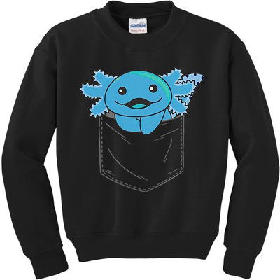 Axolotl In Pocket Blue Axolotls In Breast Pocket Kids Sweatshirt
