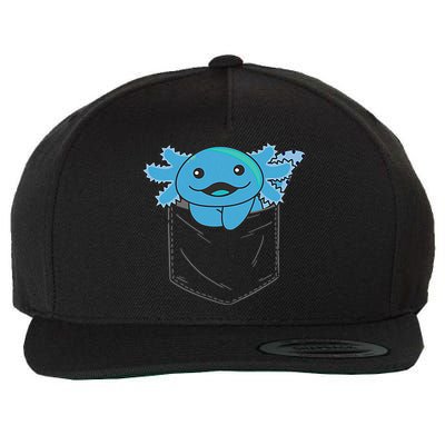 Axolotl In Pocket Blue Axolotls In Breast Pocket Wool Snapback Cap