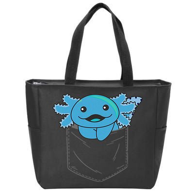 Axolotl In Pocket Blue Axolotls In Breast Pocket Zip Tote Bag