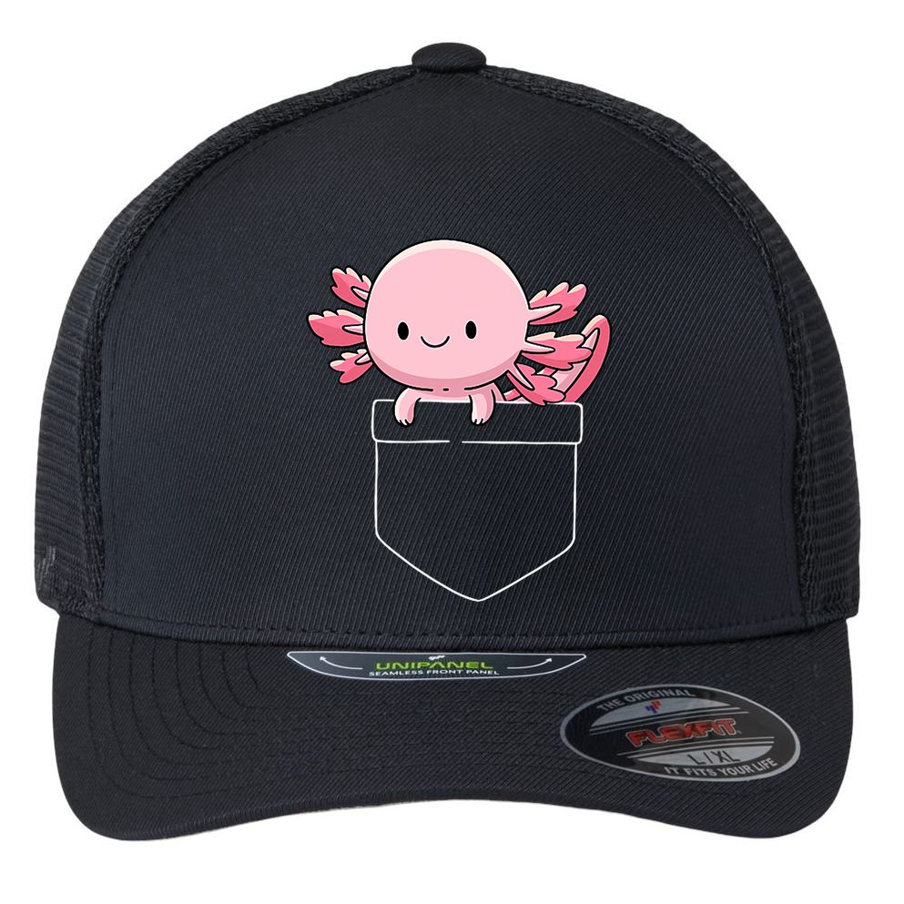 Axolotl In Pocket Kawaii Cute Anime Pet Gifts  Flexfit Unipanel Trucker Cap