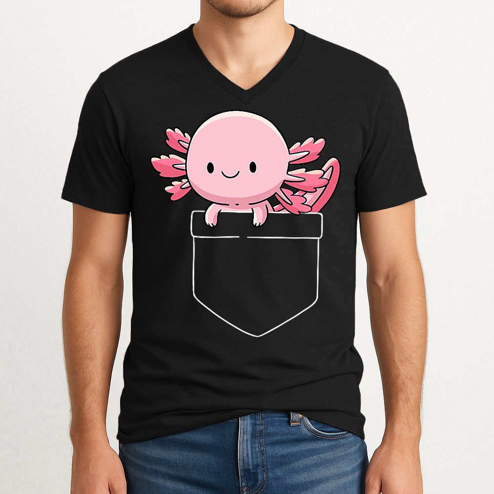 Axolotl In Pocket Kawaii Cute Anime Pet Gifts  V-Neck T-Shirt