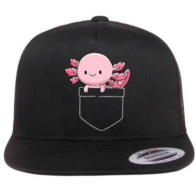 Axolotl In Pocket Kawaii Cute Anime Pet Gifts  Flat Bill Trucker Hat