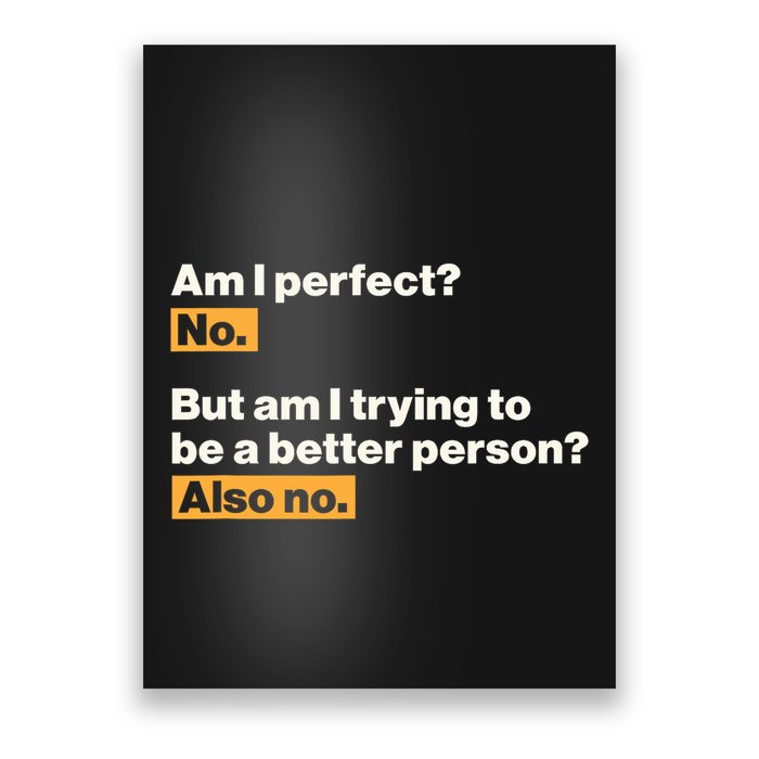 Am I Perfect No Am I Trying To Be A Better Person Also No Poster