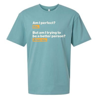 Am I Perfect No Am I Trying To Be A Better Person Also No Sueded Cloud Jersey T-Shirt