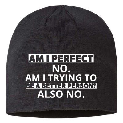 Am I Perfect No Am I Trying To Be A Better Person Also No Sustainable Beanie