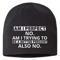 Am I Perfect No Am I Trying To Be A Better Person Also No Sustainable Beanie