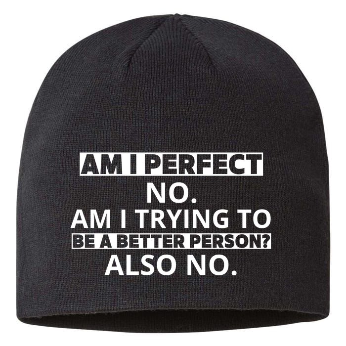 Am I Perfect No Am I Trying To Be A Better Person Also No Sustainable Beanie