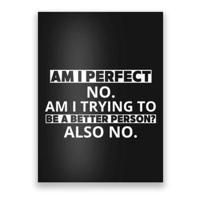Am I Perfect No Am I Trying To Be A Better Person Also No Poster