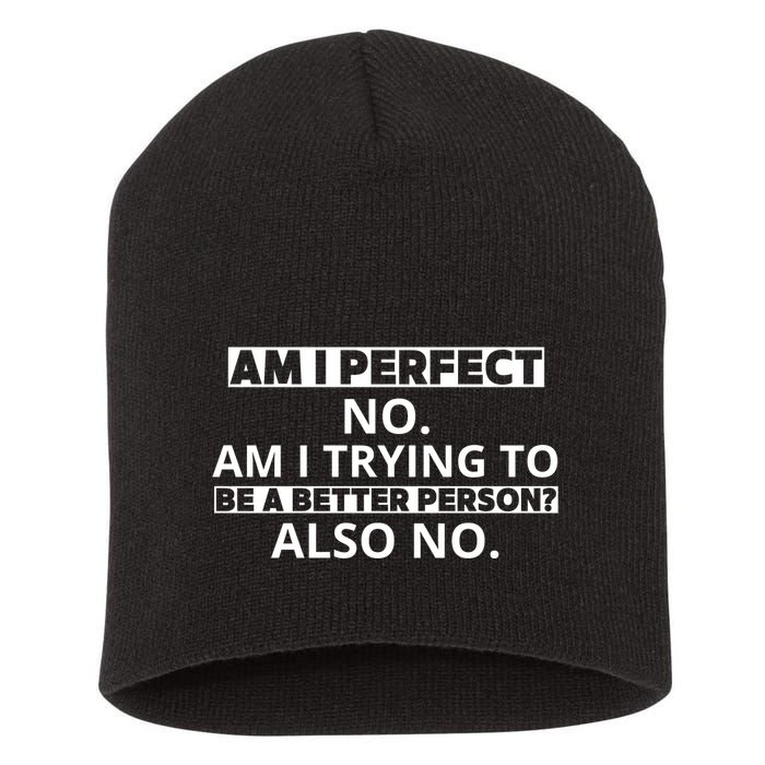 Am I Perfect No Am I Trying To Be A Better Person Also No Short Acrylic Beanie