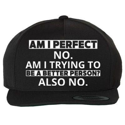 Am I Perfect No Am I Trying To Be A Better Person Also No Wool Snapback Cap