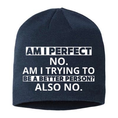 Am I Perfect No Am I Trying To Be A Better Person Also No Sustainable Beanie