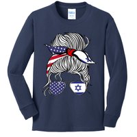 American Israeli Patriot Flag Wo Girl Israel Grown Kids Long Sleeve Shirt