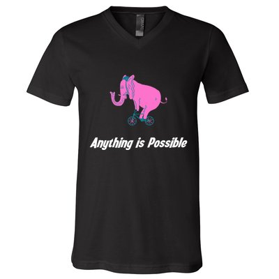 Anything Is Possible Elephant Bicycle V-Neck T-Shirt