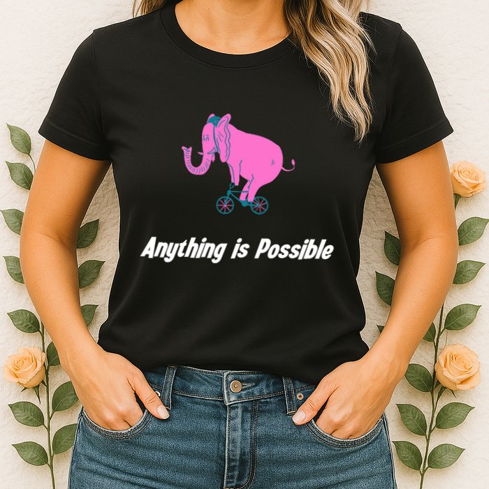 Anything Is Possible Elephant Bicycle Womens T-Shirt