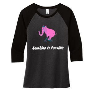 Anything Is Possible Elephant Bicycle Women's Tri-Blend 3/4-Sleeve Raglan Shirt