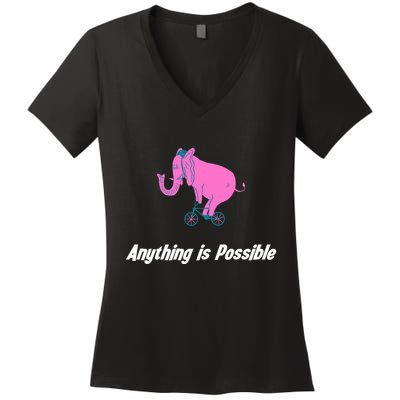 Anything Is Possible Elephant Bicycle Women's V-Neck T-Shirt