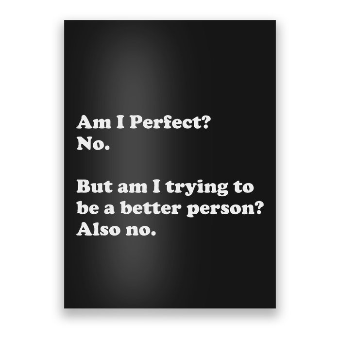 Am I Perfect No Am I Trying To Be A Better Person Funny Poster