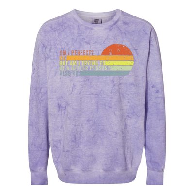 Am I Perfect No. Am I Trying To Be A Better Person Also No Colorblast Crewneck Sweatshirt