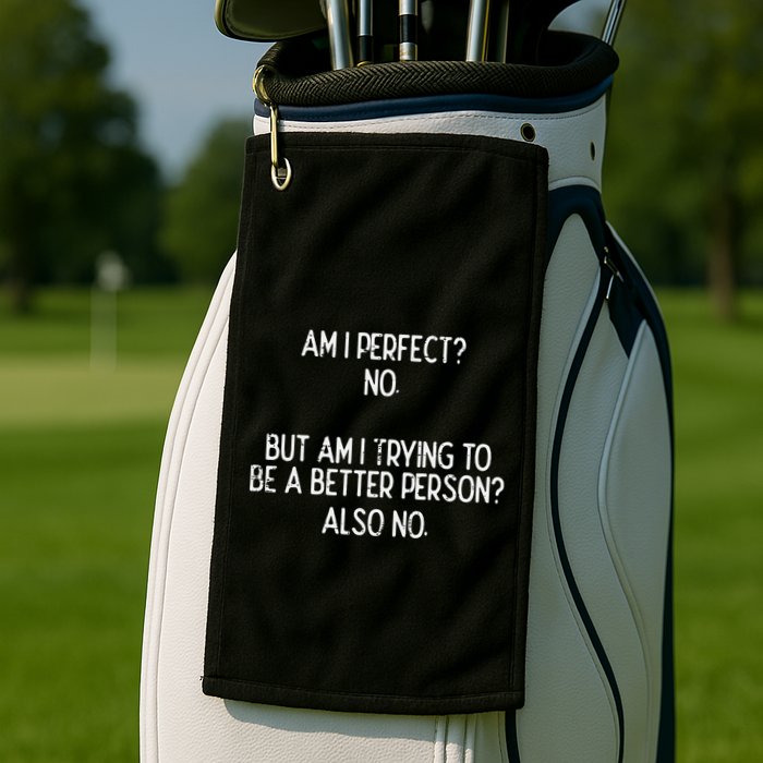 Am I Perfect No Trying Better Person Funny Sayings Golf Towel