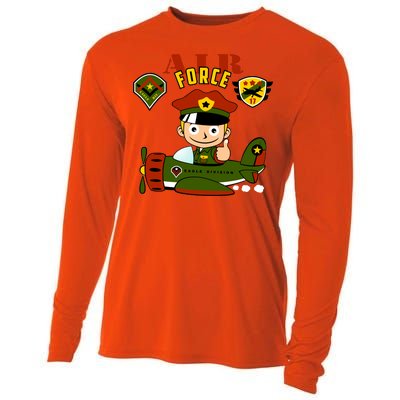 Air Force Pilot Boy Cartoon Cooling Performance Long Sleeve Crew