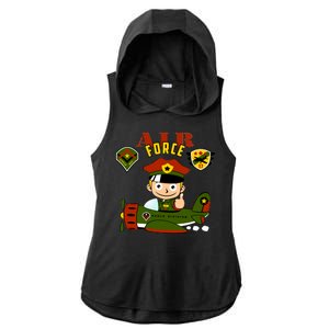 Air Force Pilot Boy Cartoon Ladies PosiCharge Tri-Blend Wicking Draft Hoodie Tank