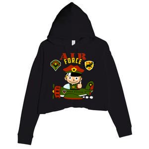 Air Force Pilot Boy Cartoon Crop Fleece Hoodie