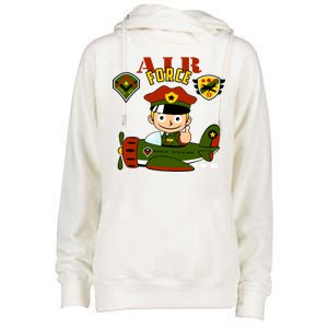 Air Force Pilot Boy Cartoon Womens Funnel Neck Pullover Hood