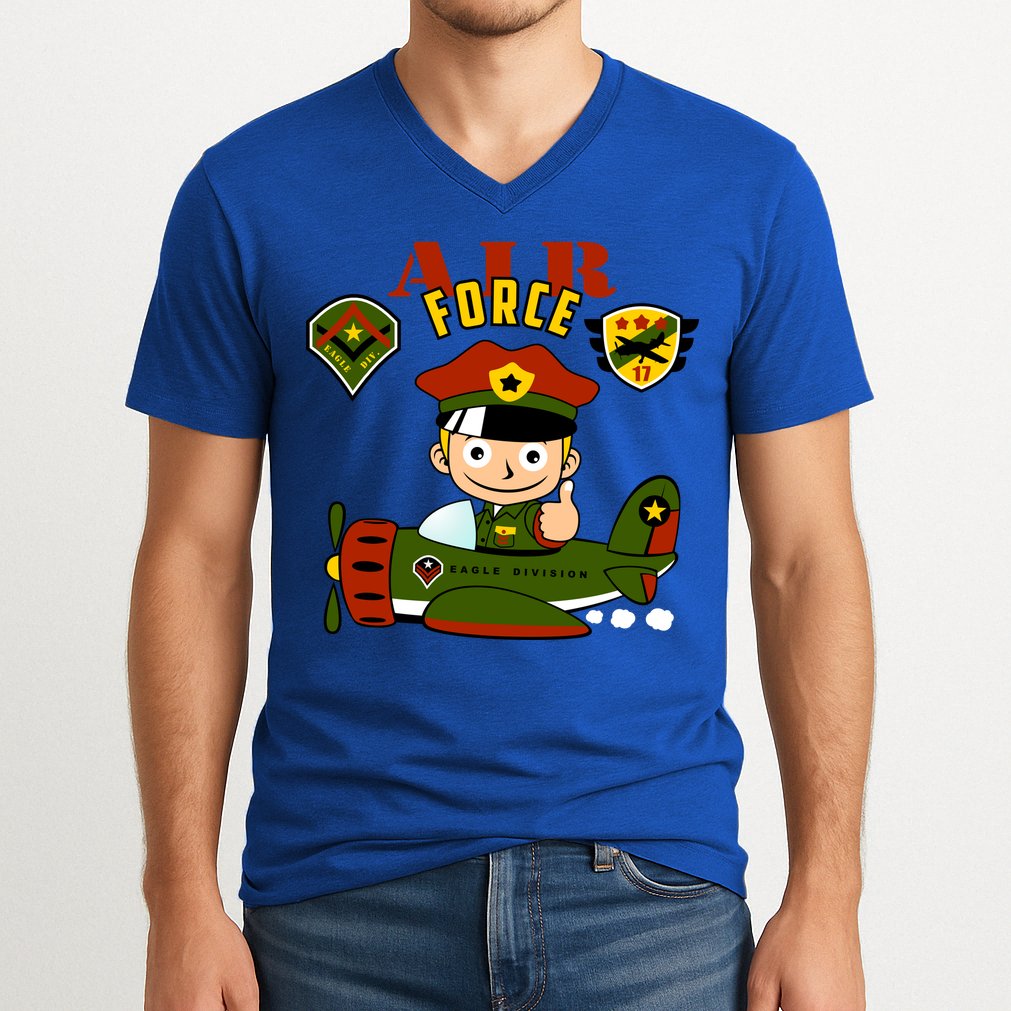 Air Force Pilot Boy Cartoon V-Neck T-Shirt