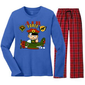 Air Force Pilot Boy Cartoon Women's Long Sleeve Flannel Pajama Set 