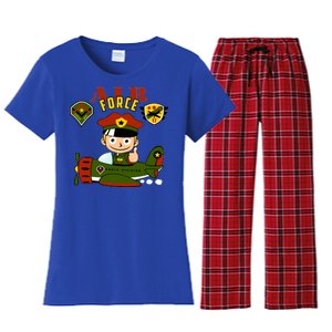 Air Force Pilot Boy Cartoon Women's Flannel Pajama Set