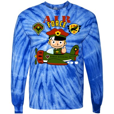 Air Force Pilot Boy Cartoon Tie-Dye Long Sleeve Shirt