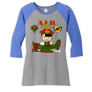 Air Force Pilot Boy Cartoon Women's Tri-Blend 3/4-Sleeve Raglan Shirt