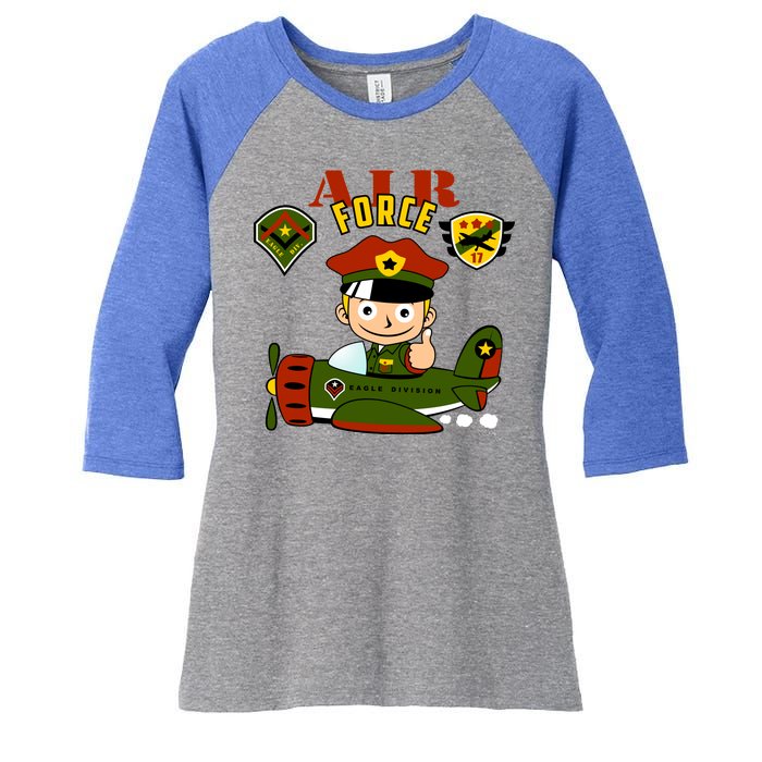 Air Force Pilot Boy Cartoon Women's Tri-Blend 3/4-Sleeve Raglan Shirt