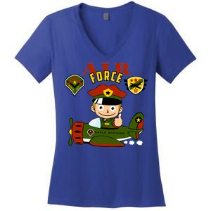 Air Force Pilot Boy Cartoon Women's V-Neck T-Shirt