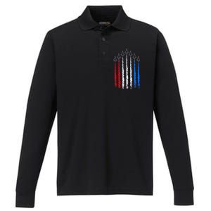 AIr Force Red White & Blue Trail Performance Long Sleeve Polo