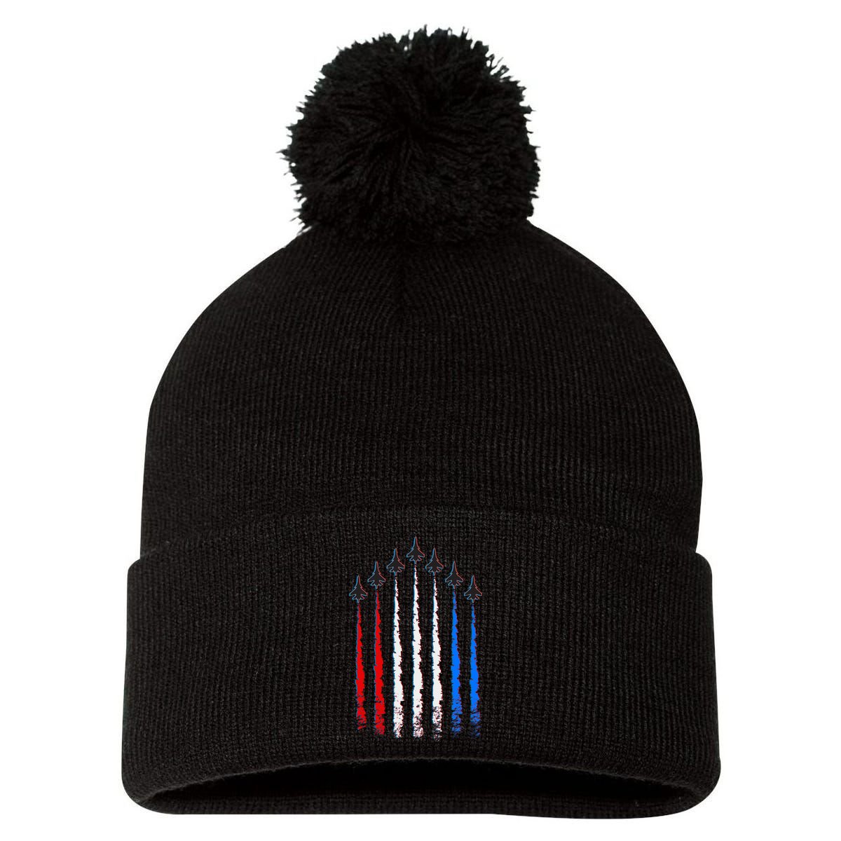 AIr Force Red White & Blue Trail Pom Pom 12in Knit Beanie