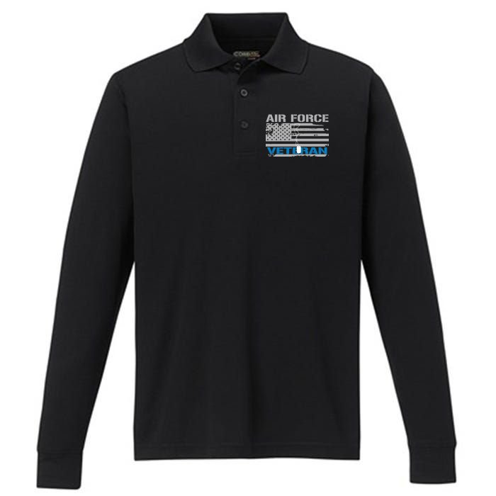 Air Force Veteran Flag Performance Long Sleeve Polo