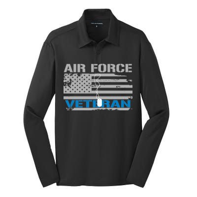 Air Force Veteran Flag Silk Touch Performance Long Sleeve Polo