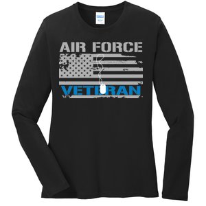 Air Force Veteran Flag Ladies Long Sleeve Shirt