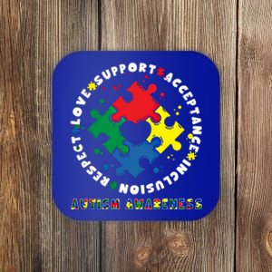 Acceptance Inclusion Respect Love Support Autism Awareness Gift Coaster