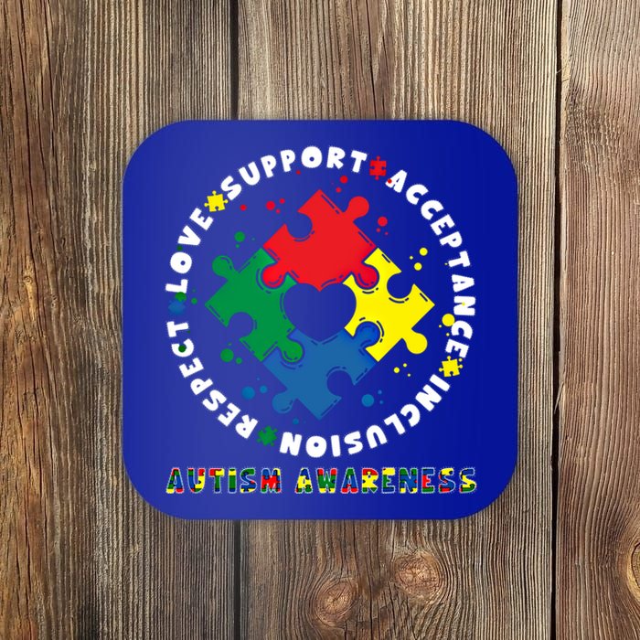 Acceptance Inclusion Respect Love Support Autism Awareness Gift Coaster