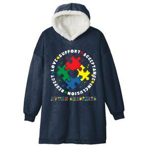 Acceptance Inclusion Respect Love Support Autism Awareness Gift Hooded Wearable Blanket